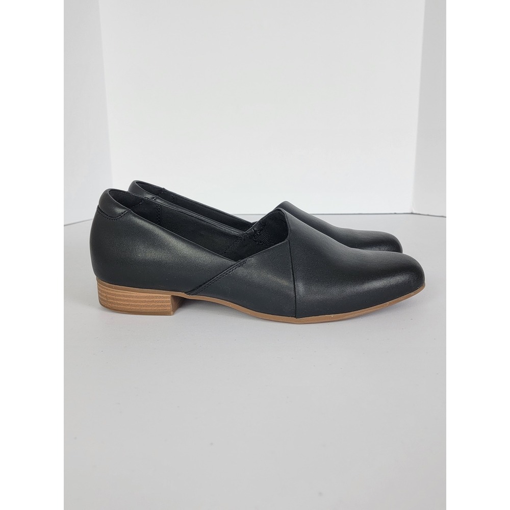 Clarks Juliet Palm Black Leather Loafers 10 Comfort Work Professional Flat